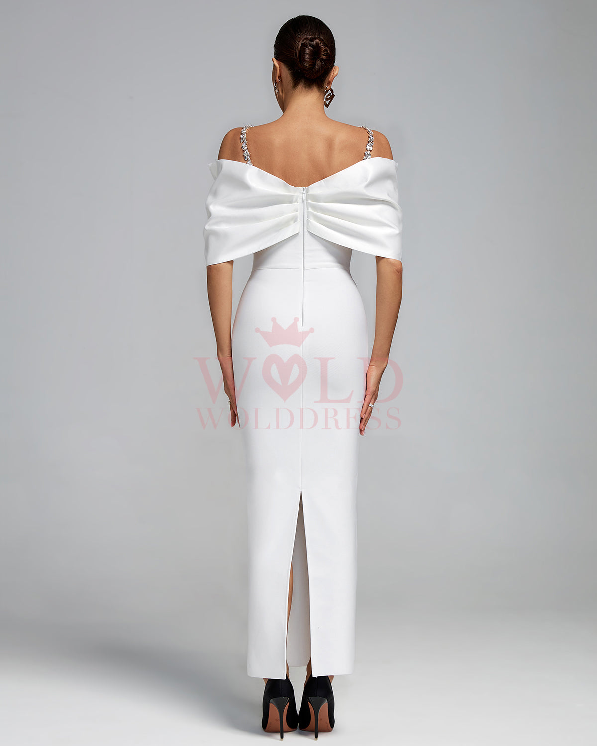 Crystal Chain Detail Off Shoulder Maxi Dress