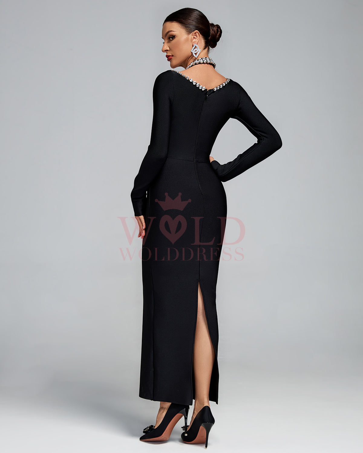 Halter Neck Crystal-Embellished Bandage Maxi Dress