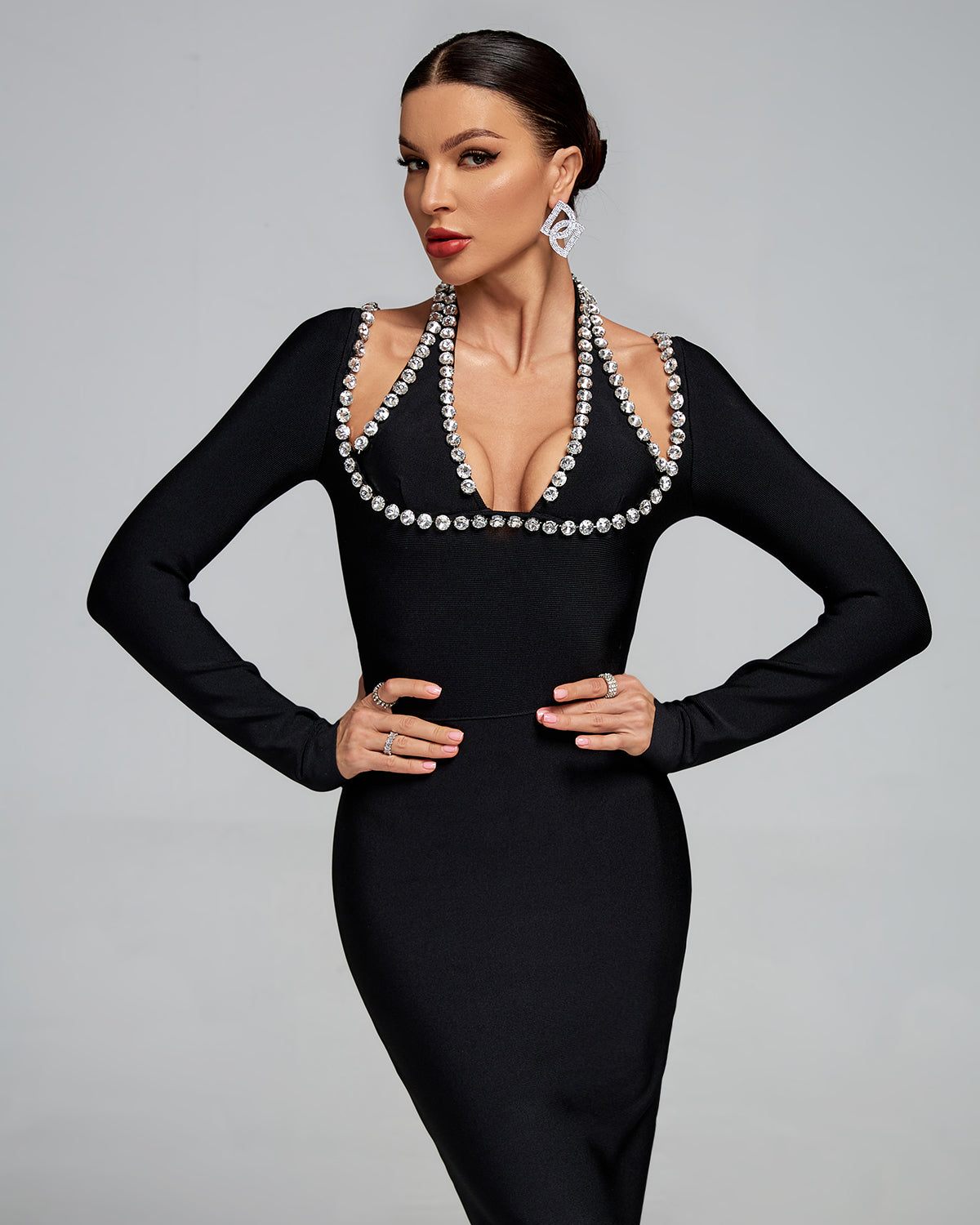 Halter Neck Crystal-Embellished Bandage Maxi Dress