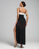 Two-tone Strap High Slit Long Dress