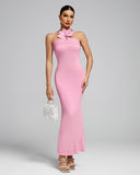 Leafs Design Slim Fit Strap Maxi Dress