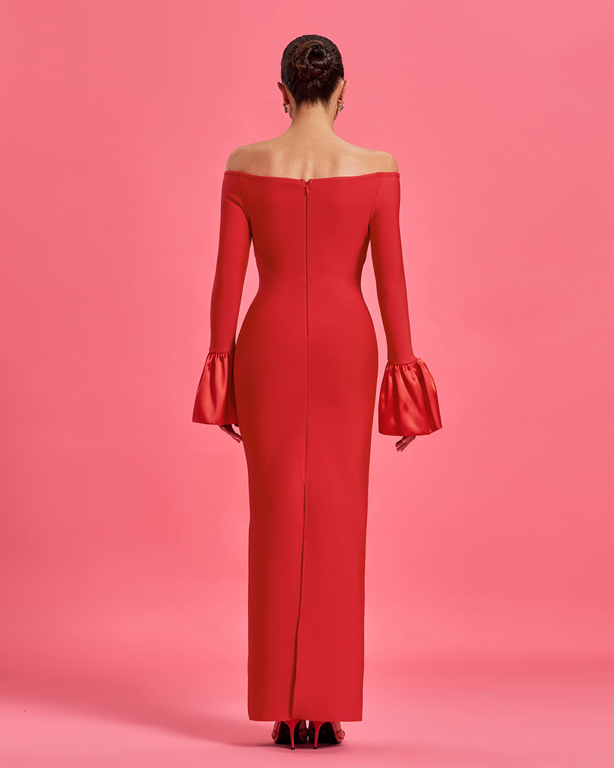 Trumpet-cuffs Off Shoulder Bandage Maxi Dress