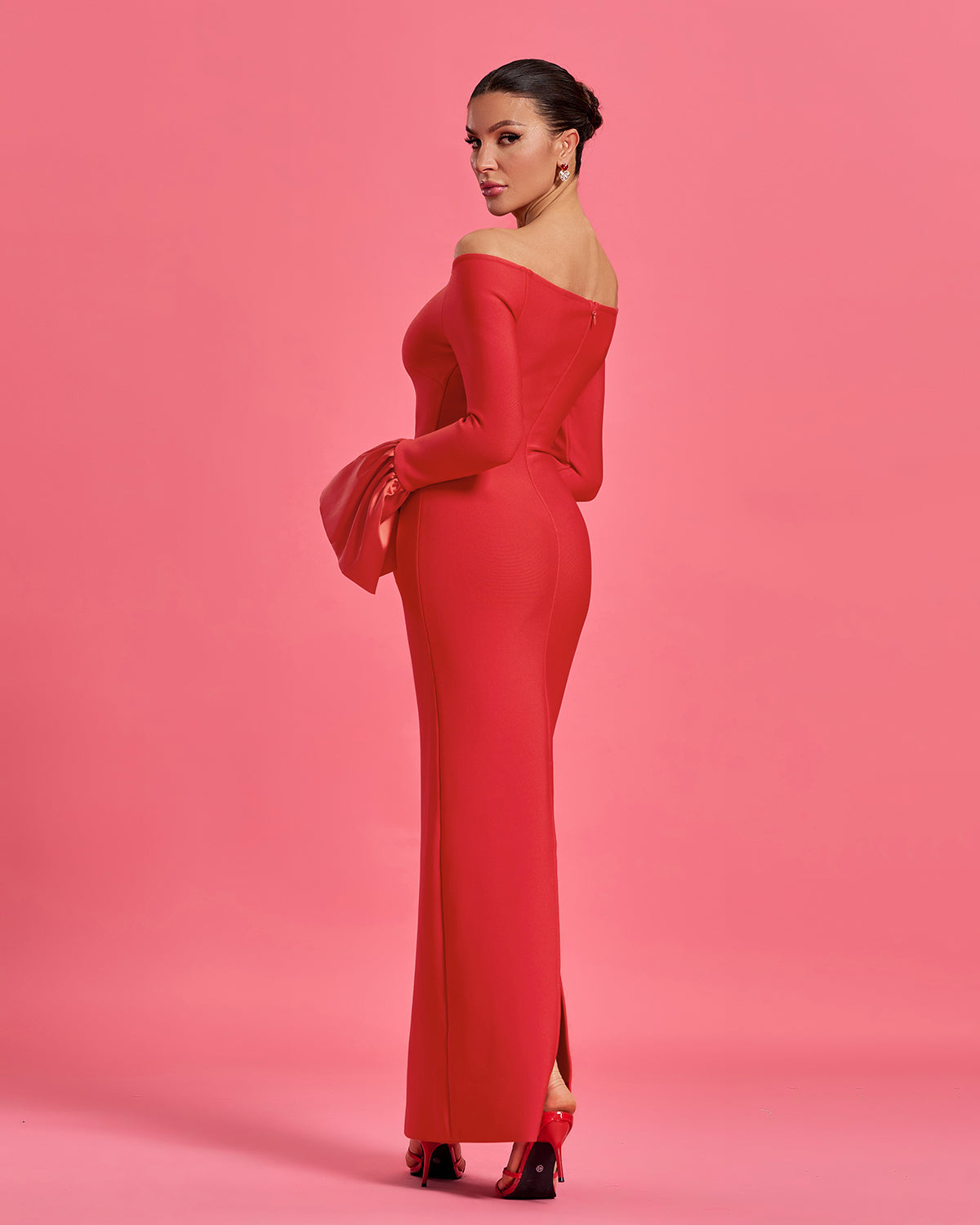 Trumpet-cuffs Off Shoulder Bandage Maxi Dress