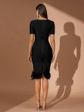 Diamond-trim Feather Hemline Bandage Dress