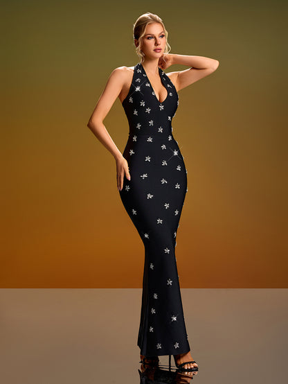 Halter Rhinestone Maxi Mermaid Dress