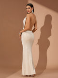Hotfix Rhinestone Backless Maxi Dress