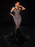 See-through Mesh Diamond Evening Gown