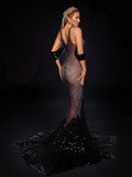 See-through Mesh Diamond Evening Gown