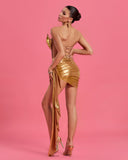 Spectacular Mirrored Draped Prom Dress