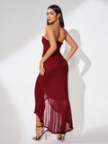 Strapless Mesh Ruffled Front Dress