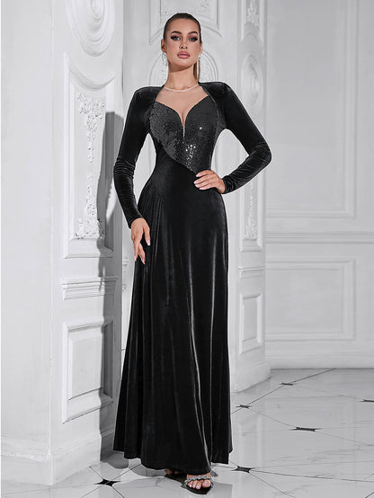 Sequined Maxi Black Velvet Dress
