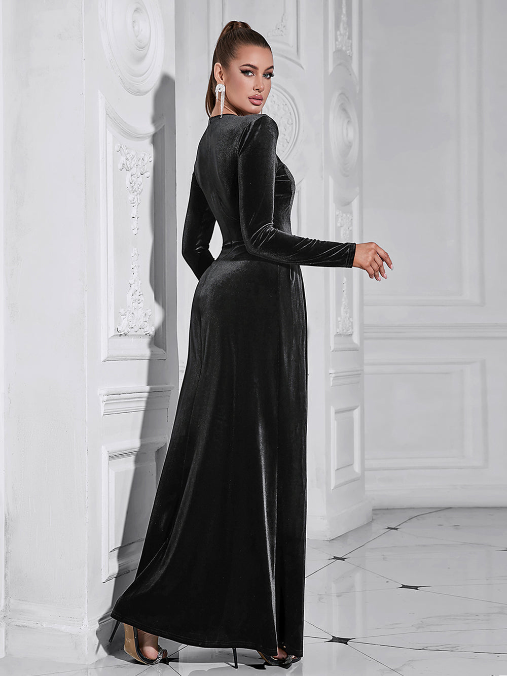 Sequined Maxi Black Velvet Dress