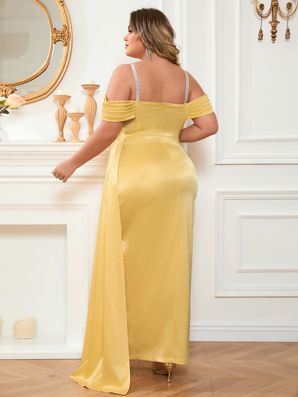 Yellow Off the Shoulder Fron Slit Maxi Dress