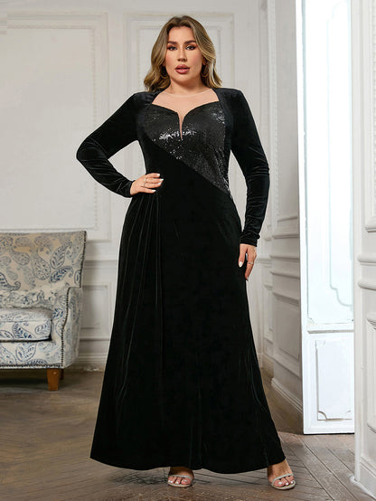 Black Sequined Maxi Prom Dress