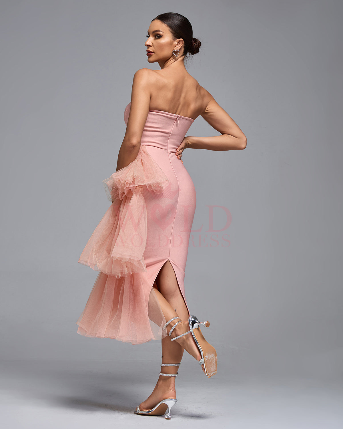 Mesh Layered Trim Draping Bandage Dress