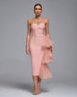 Mesh Layered Trim Draping Bandage Dress