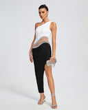 One Shoulder Bandage Patchwork Midi Dress