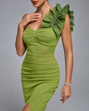 One Shoulder Ruched Corset Bodycon Dress