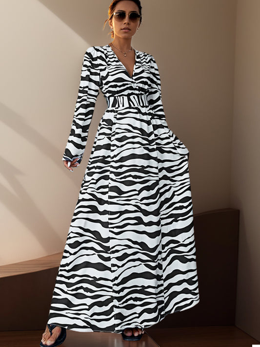 Zebra-Striped Long Women Dress