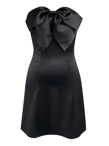 Black Off Shoulder Mini Bow Dress