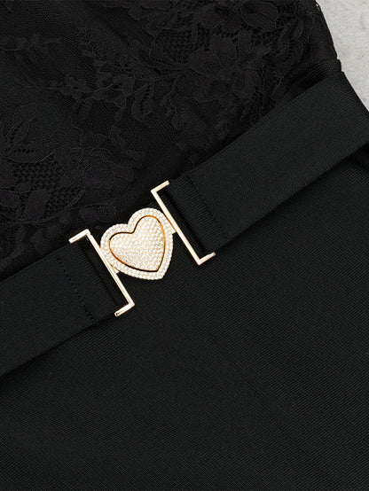 Off Shoulder Short Sleeve Lace Bandage Dress HB100150