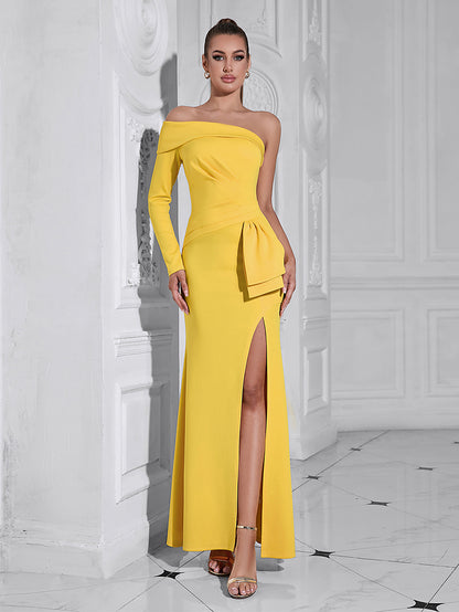 Yellow One Shoulder Long Dress