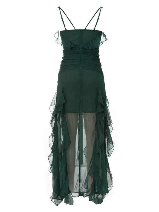 Green Strappy Frill Dress