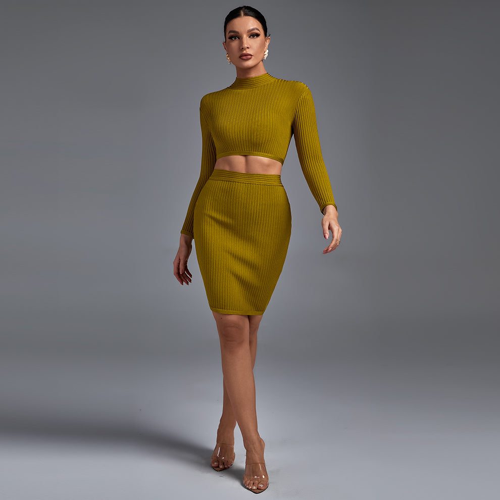 Round Neck Long Sleeve Simpleness Mini Bandage Set