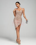 Open Back Crystal Sparkly Side Split Bandage Dress