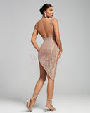 Open Back Crystal Sparkly Side Split Bandage Dress