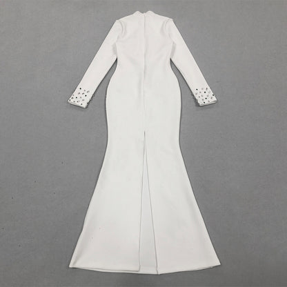 High Neck Long Sleeve Fishtail Maxi Bandage Dress HL10024