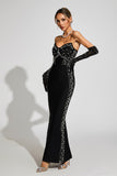 Strapless Pearl Maxi Bandage Dress With Gloves