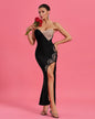 Crystal Embellished High Slit Evening Dress