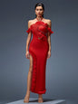 Open Back Halter Pleated Bandage Dress