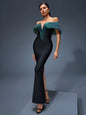 Off Shoulder Beaded Bandage Maxi Dress