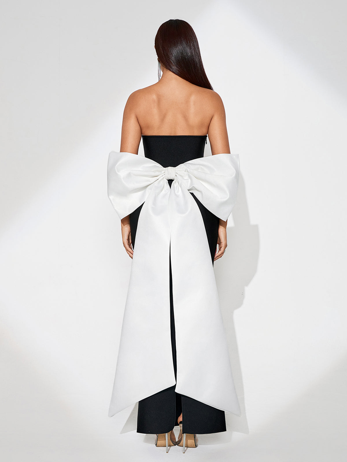 Contrast Color Bowknot Maxi Bandage Dress