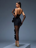 One Shoulder Bow-Floral Mesh Dress