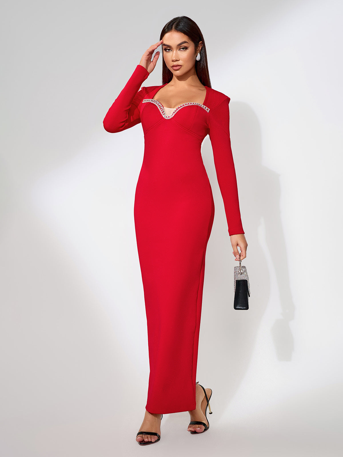 Rhinestone Trim Bandage Maxi Dress