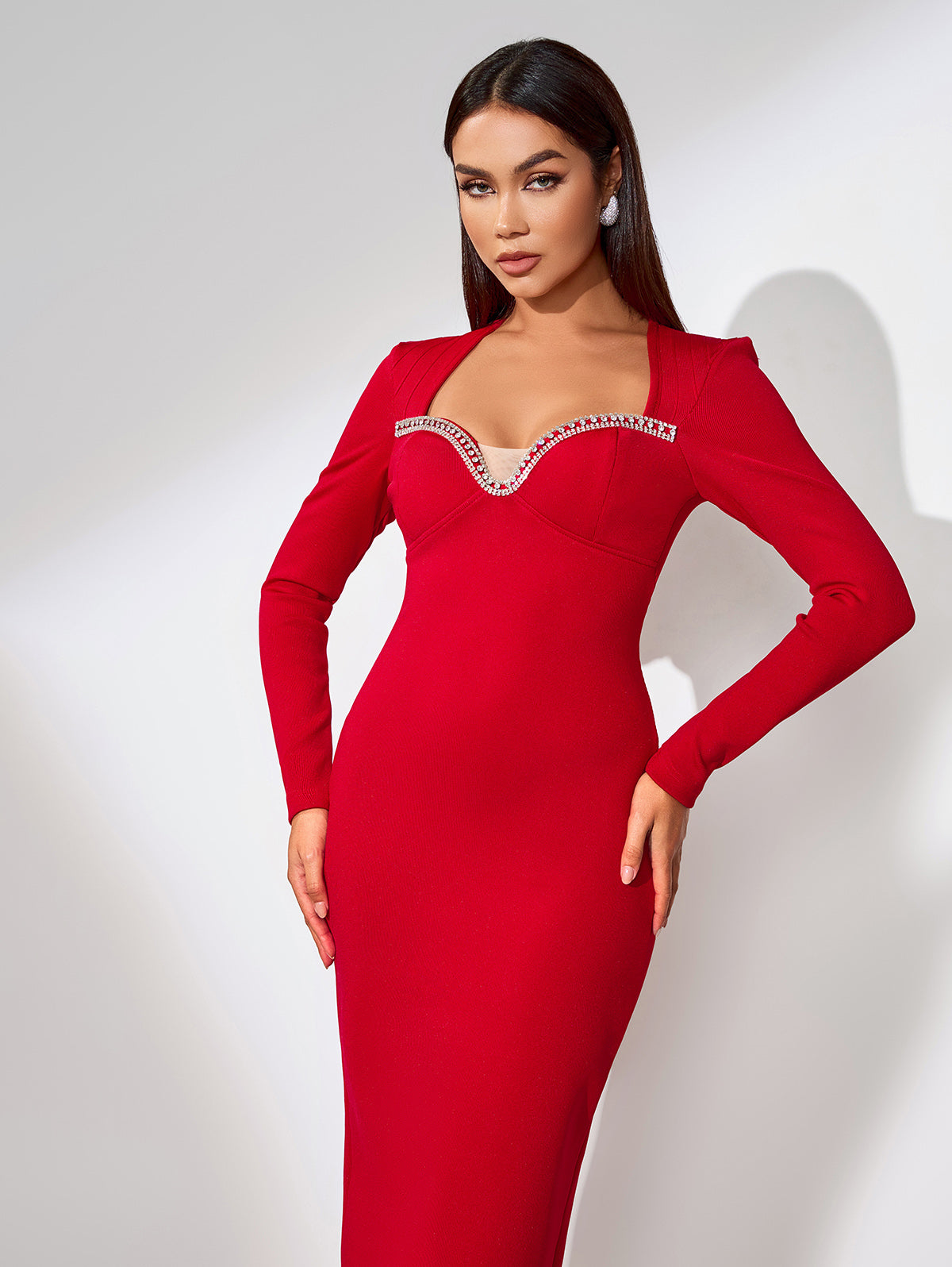 Rhinestone Trim Bandage Maxi Dress