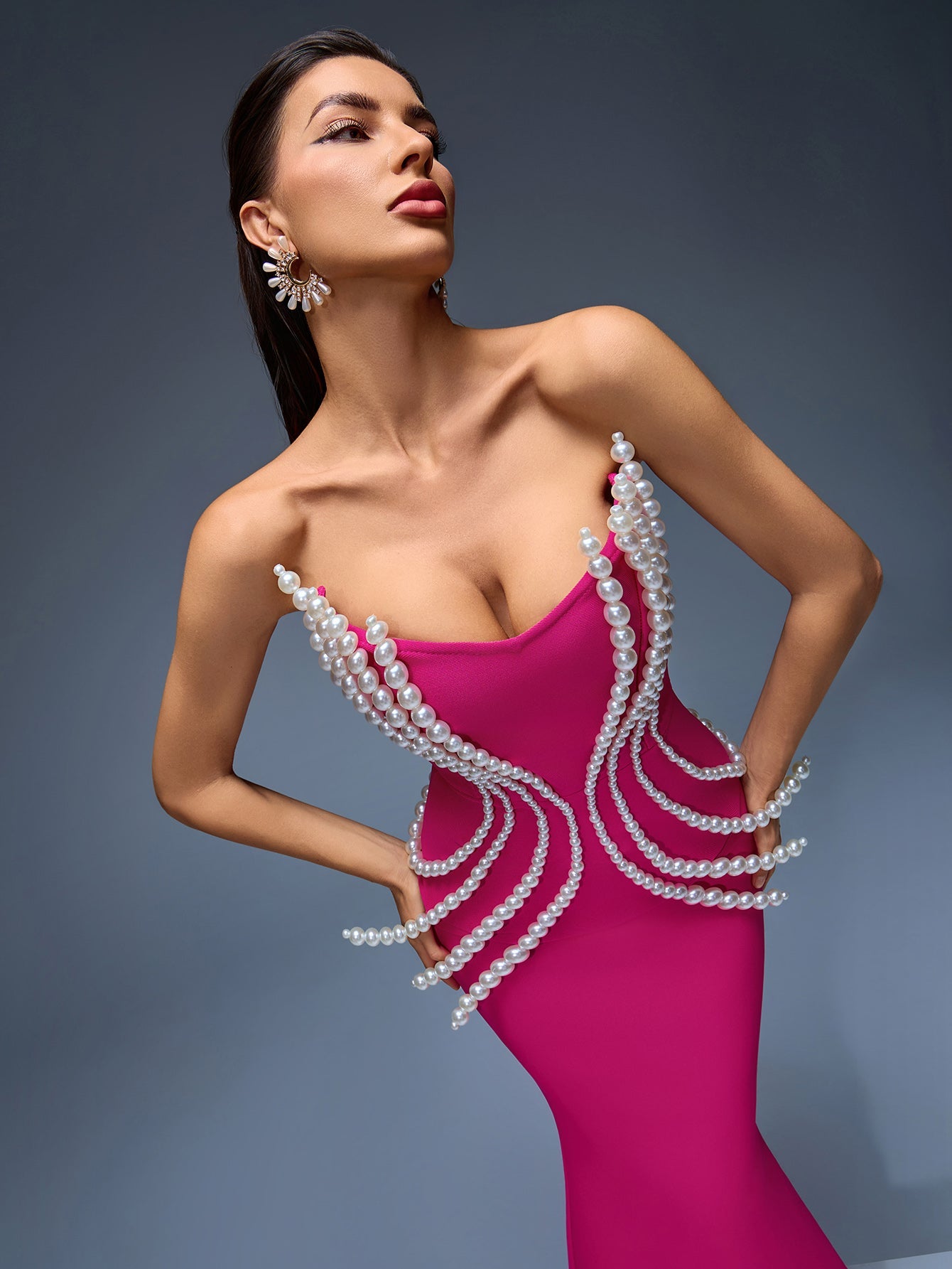 Pearl Embellished Bandage Maxi Dress