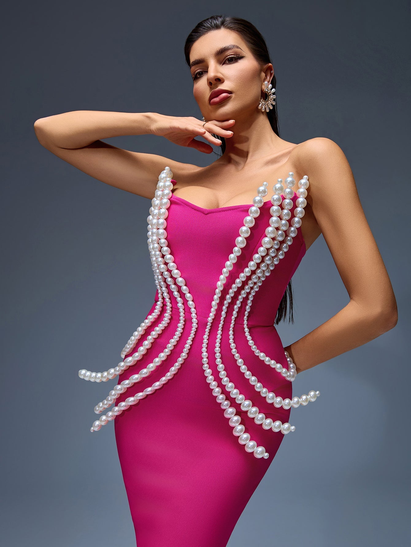 Pearl Embellished Bandage Maxi Dress