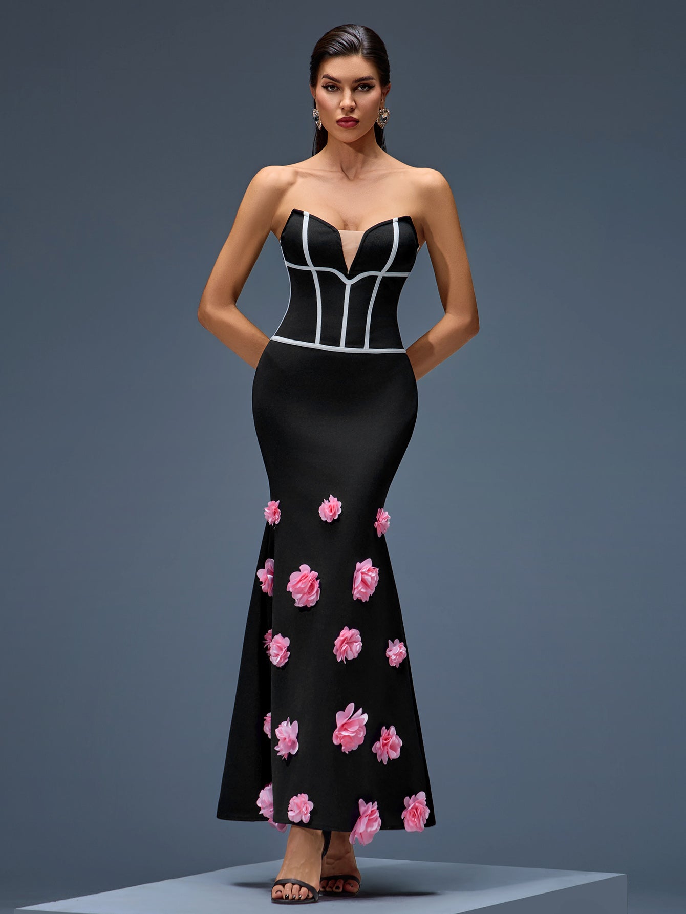 Strapless Flowers Bandage Mermaid Dress