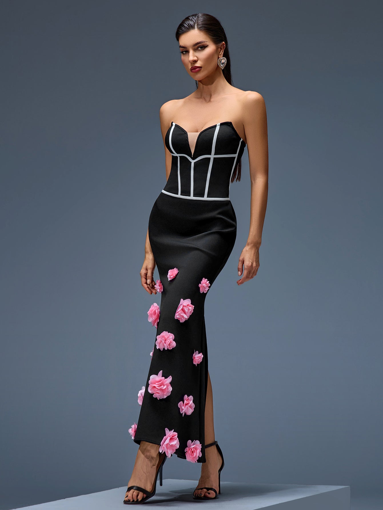 Strapless Flowers Bandage Mermaid Dress