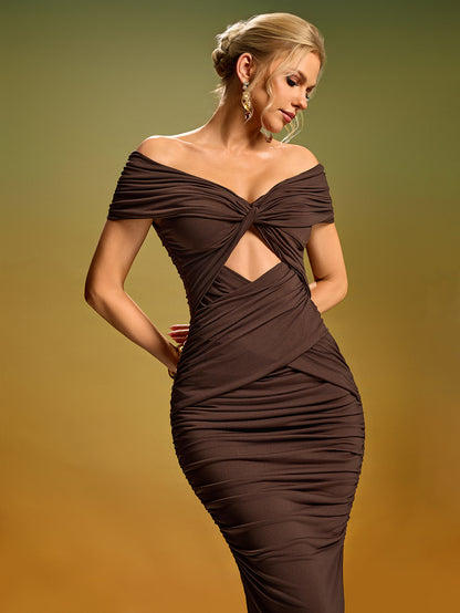 Nasha Ruched Cutout Knit Maxi Dress