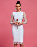 Round Neck Long Sleeve Lace Midi Bandage Dress