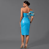 Off Shoulder Short Sleeve Asymmetrical Bodycon Set