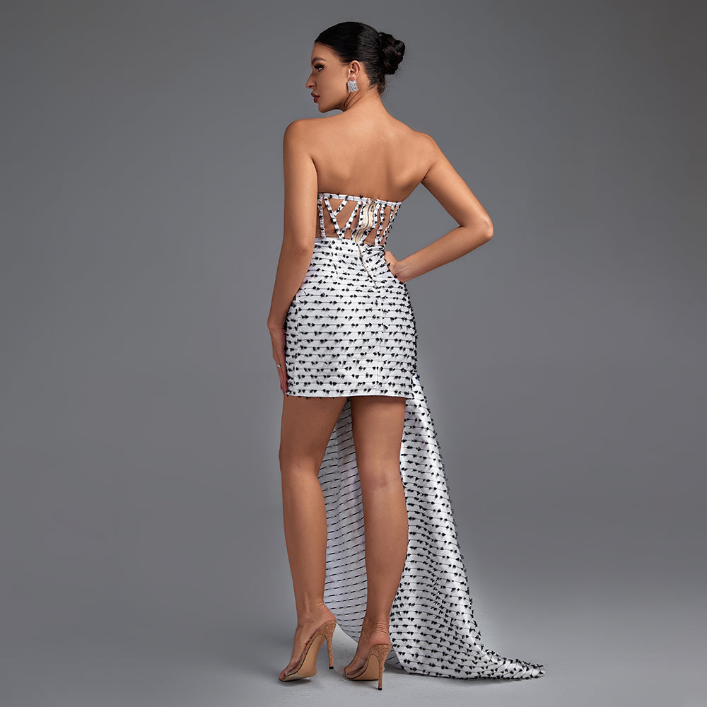 Strapless Mesh Draping Corset Gown