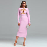 Round Neck Midi Hollow-out Bandage Dress