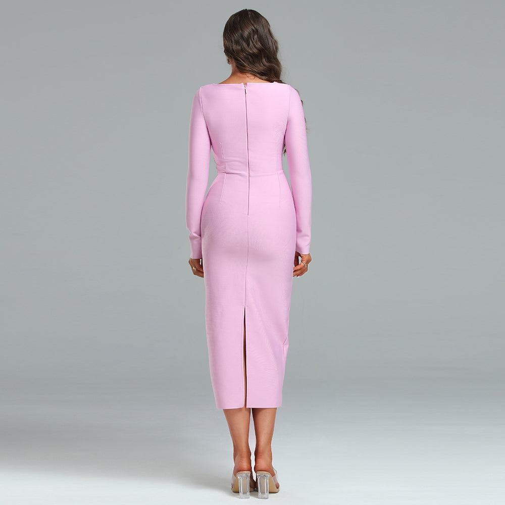 Round Neck Midi Hollow-out Bandage Dress