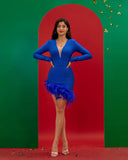 V Neck Feather-trim Bandage Dress